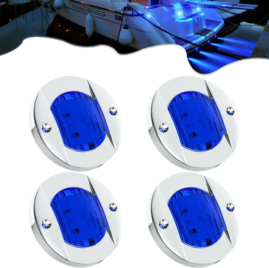 Illuminate Your Night Fishing with Waterproof 4Pc Marine Blue LED Boat Deck Lights – Perfect for Pontoon Adventures! 🌊💡.
