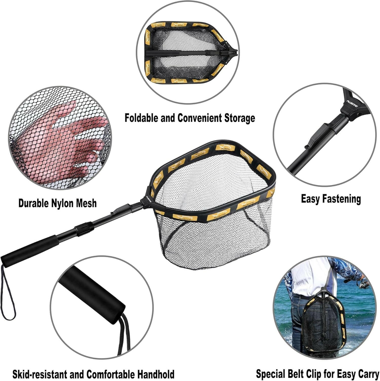 Floating Fishing Net for Steelhead, Salmon, Fly, Kayak, Catfish, Bass, Trout Fishing, Rubber Coated Landing Net for Easy Catch & Release, Compact & Foldable for Easy Transportation & Storage.