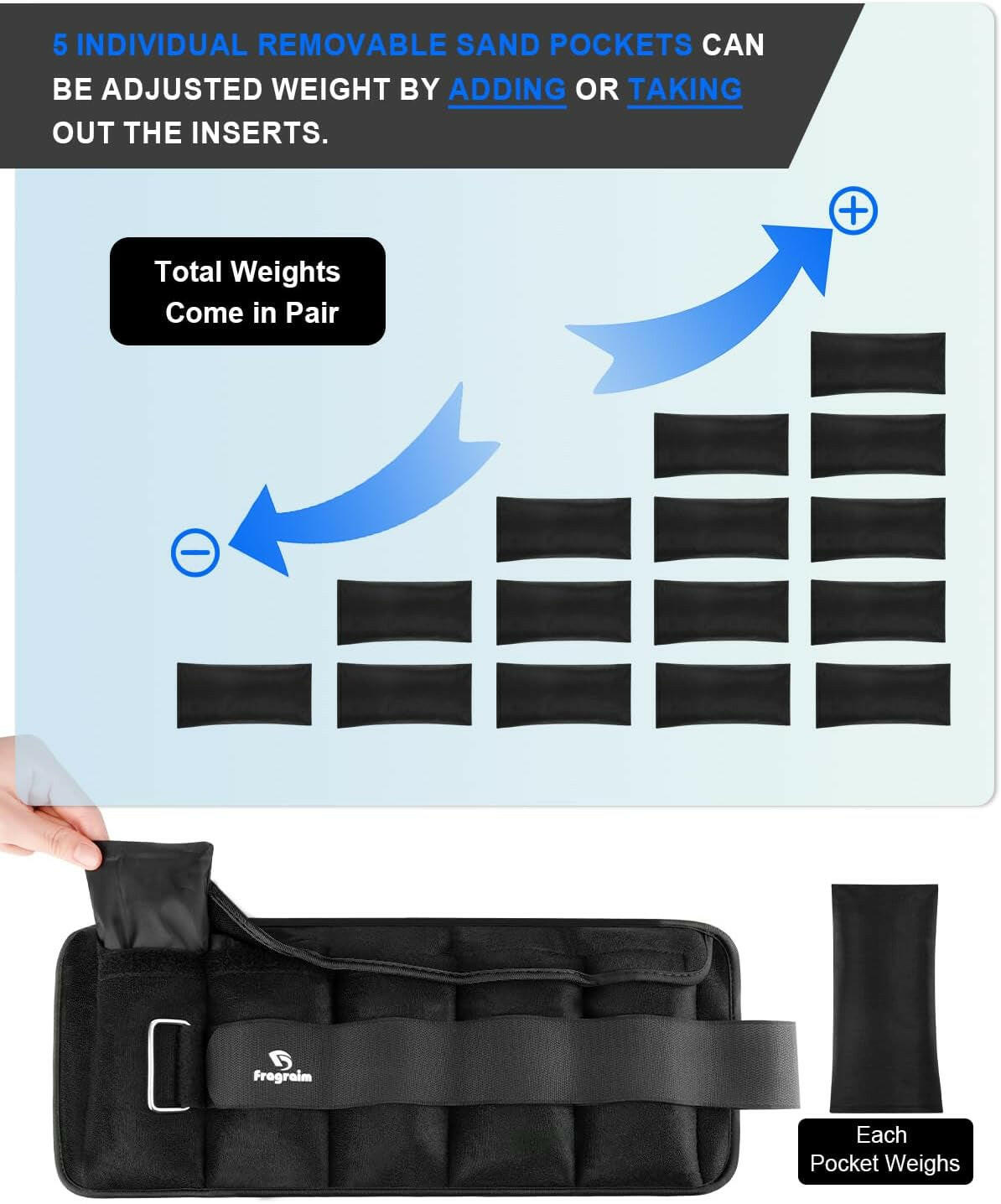 Adjustable Ankle Weights with Removable Weights - Perfect for Jogging, Gymnastics, Aerobics & Physical Therapy (1-20 LBS)