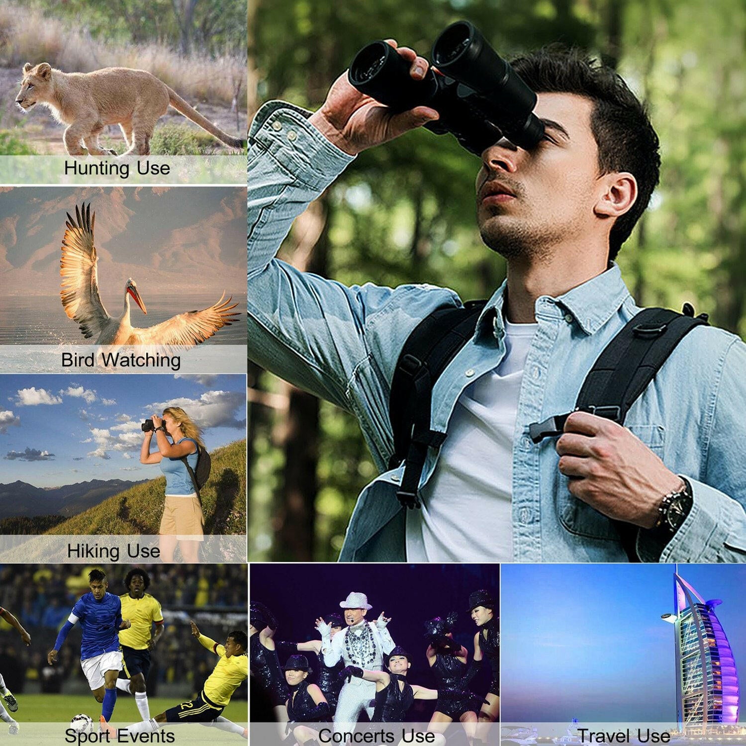 Portable Zoom Binoculars with FMC Lens for Low Light Night Vision - Ideal for Bird Watching, Hunting, Sports Events, and Concerts for All Ages