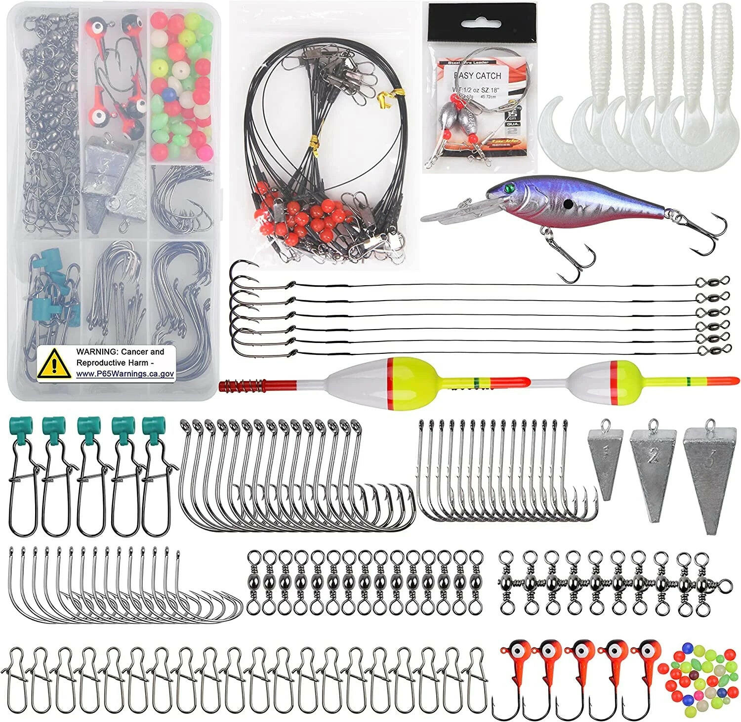 Comprehensive 161-Piece Saltwater Surf Fishing Tackle Box Kit – All-Inclusive Ocean Beach Equipment with Lures, Rigs, Hooks, and Accessories.