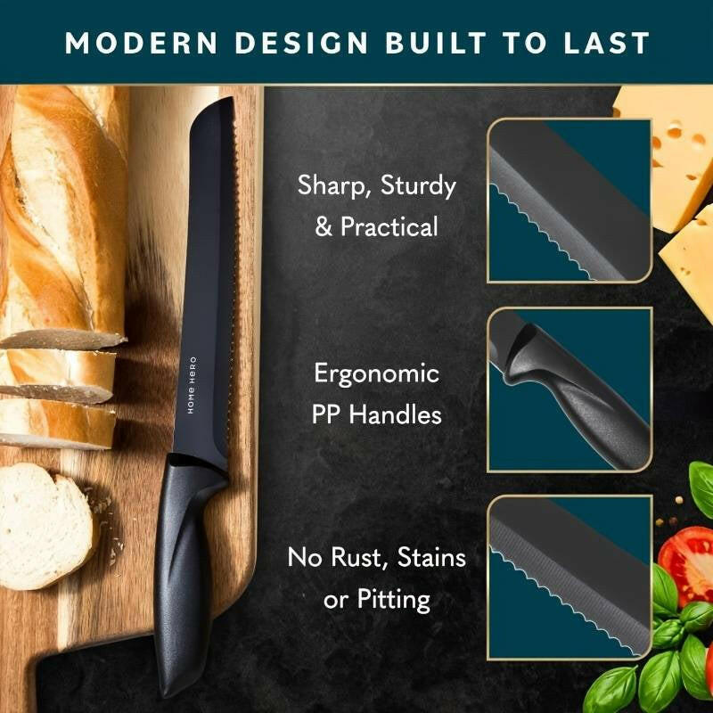 7-Piece High Carbon Stainless Steel Kitchen Knife Set with Ergonomic Handles and Sharpener.