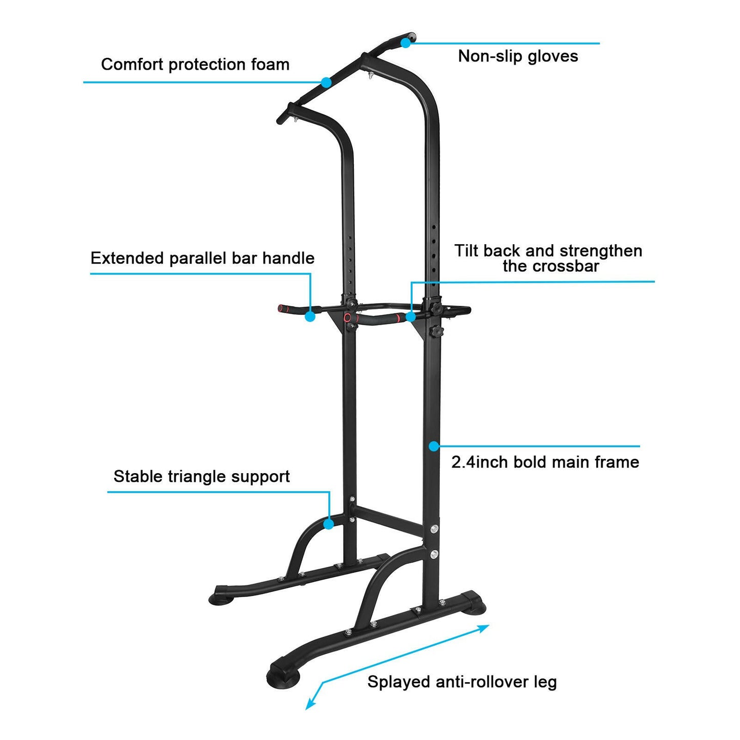 Power Tower Exercise Station with Parallel Bars and Pull-Up Capability