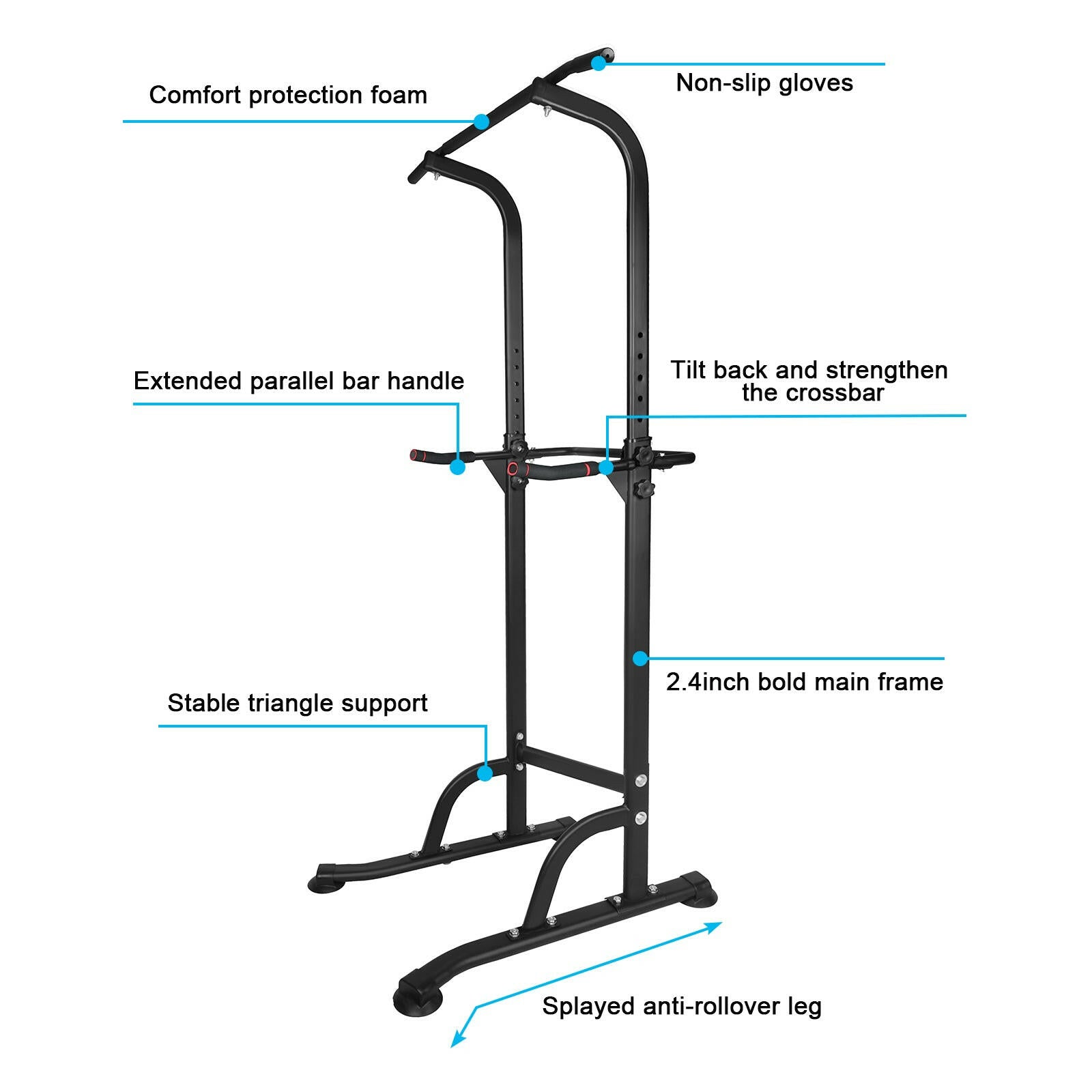 Power Tower Exercise Station with Parallel Bars and Pull-Up Capability