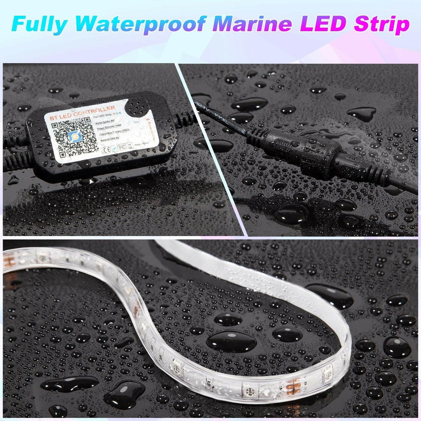 33FT Waterproof RGB LED Boat Light Strip - App Controlled Marine Lighting for Pontoon, Kayak, and Deck - Perfect for Night Fishing and Interior Illumination.