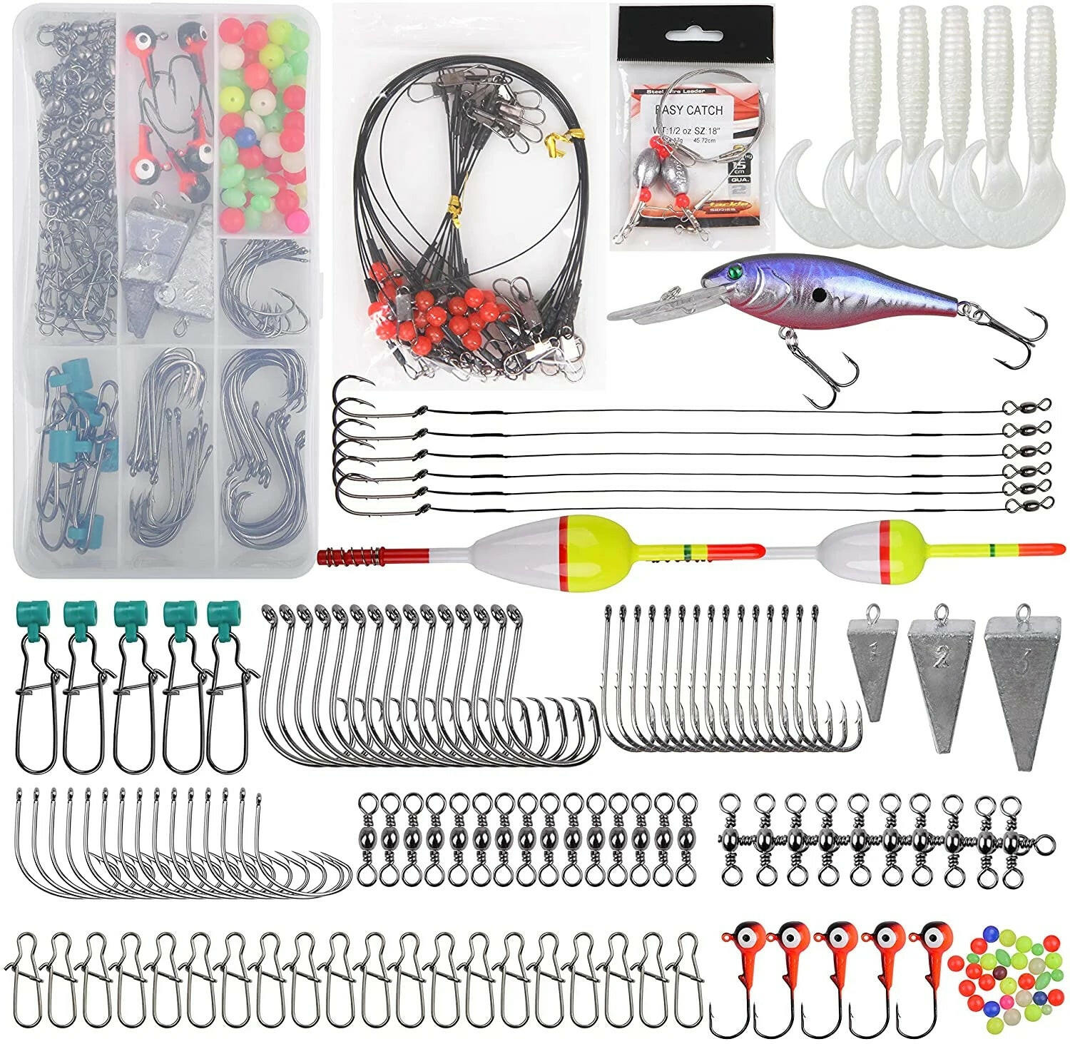 Comprehensive 161-Piece Saltwater Surf Fishing Tackle Box Kit – All-Inclusive Ocean Beach Equipment with Lures, Rigs, Hooks, and Accessories.