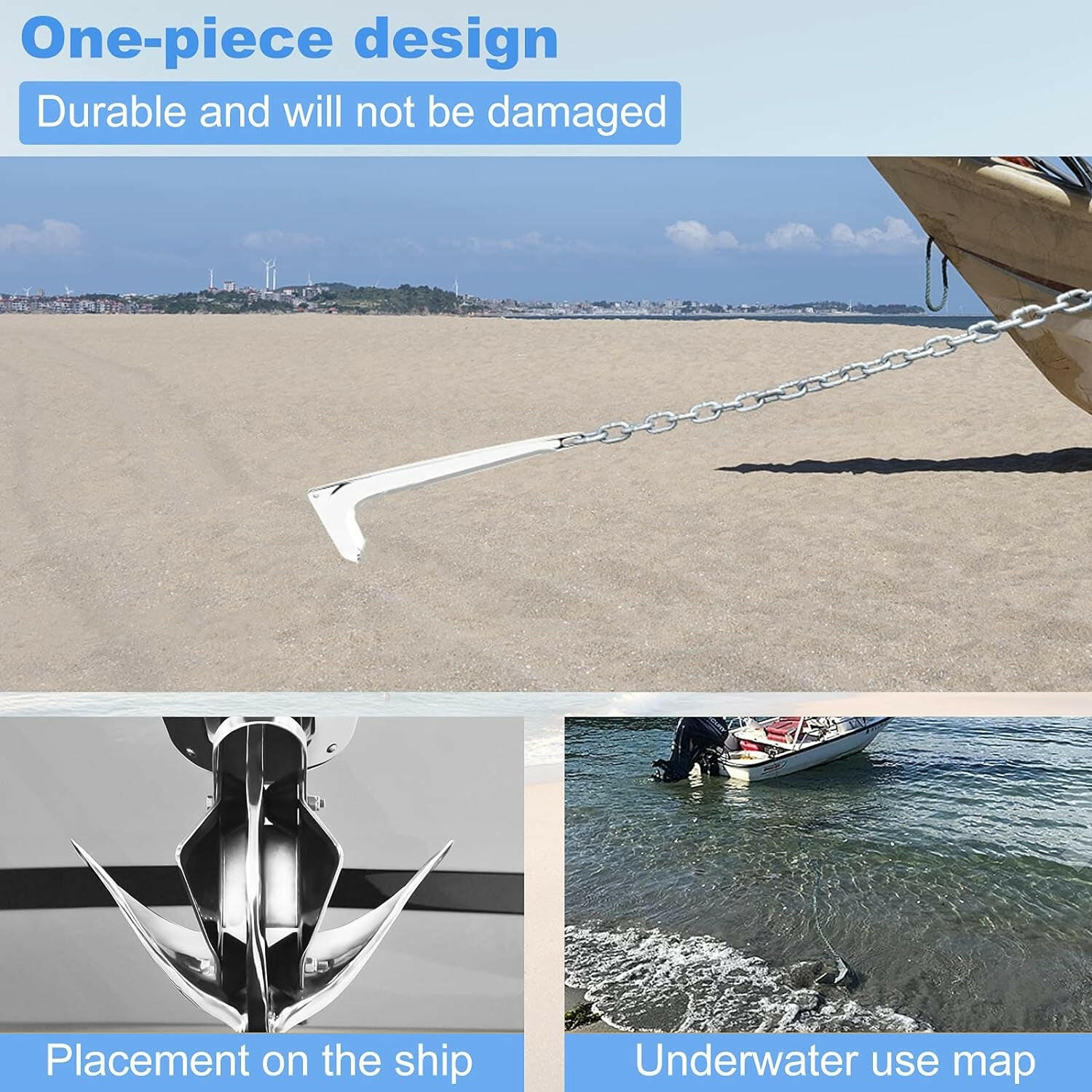 316 Stainless Steel Bruce Style Claw Anchor - Heavy Duty Polished Marine Grade