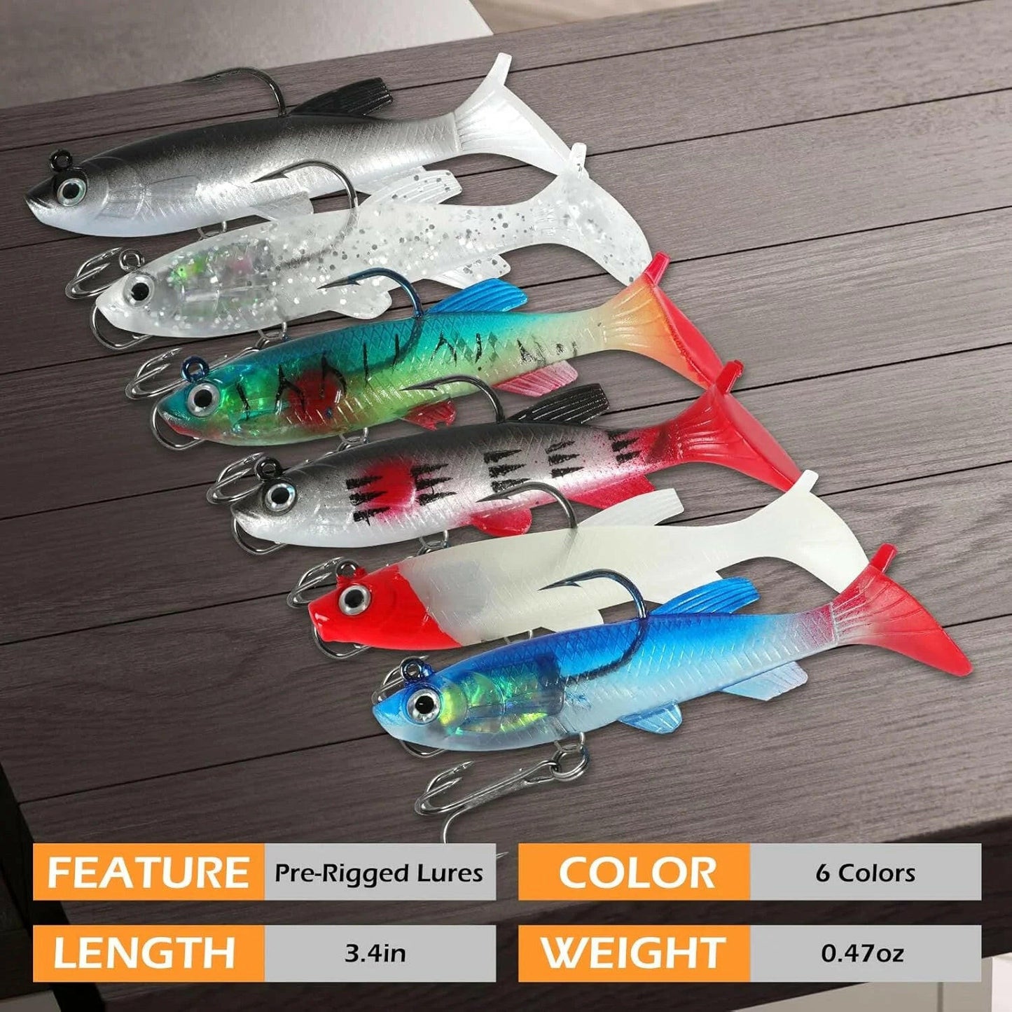 Soft Fishing Lures 6Pcs Pre-Rigged Jig Head Paddle Tail Soft Plastic Swimbaits for Bass Trout Walleye Crappie Fishing Gear and Equipment for Saltwater Freshwater.