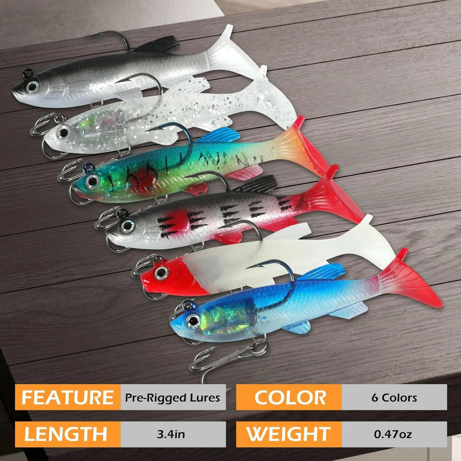 Soft Fishing Lures 6Pcs Pre-Rigged Jig Head Paddle Tail Soft Plastic Swimbaits for Bass Trout Walleye Crappie Fishing Gear and Equipment for Saltwater Freshwater.