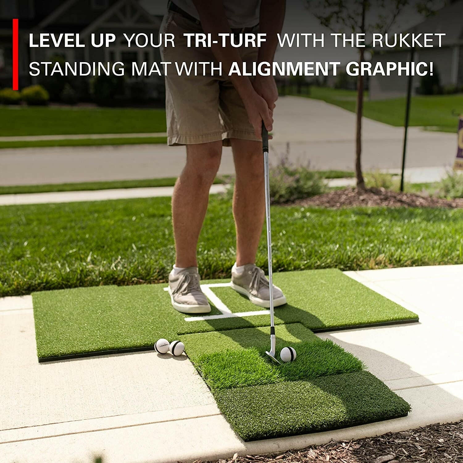 Rukket Tri-Turf Golf Hitting Mat - Portable Training Aid for Backyard Driving & Chipping with Adjustable Tees & Foam Balls.