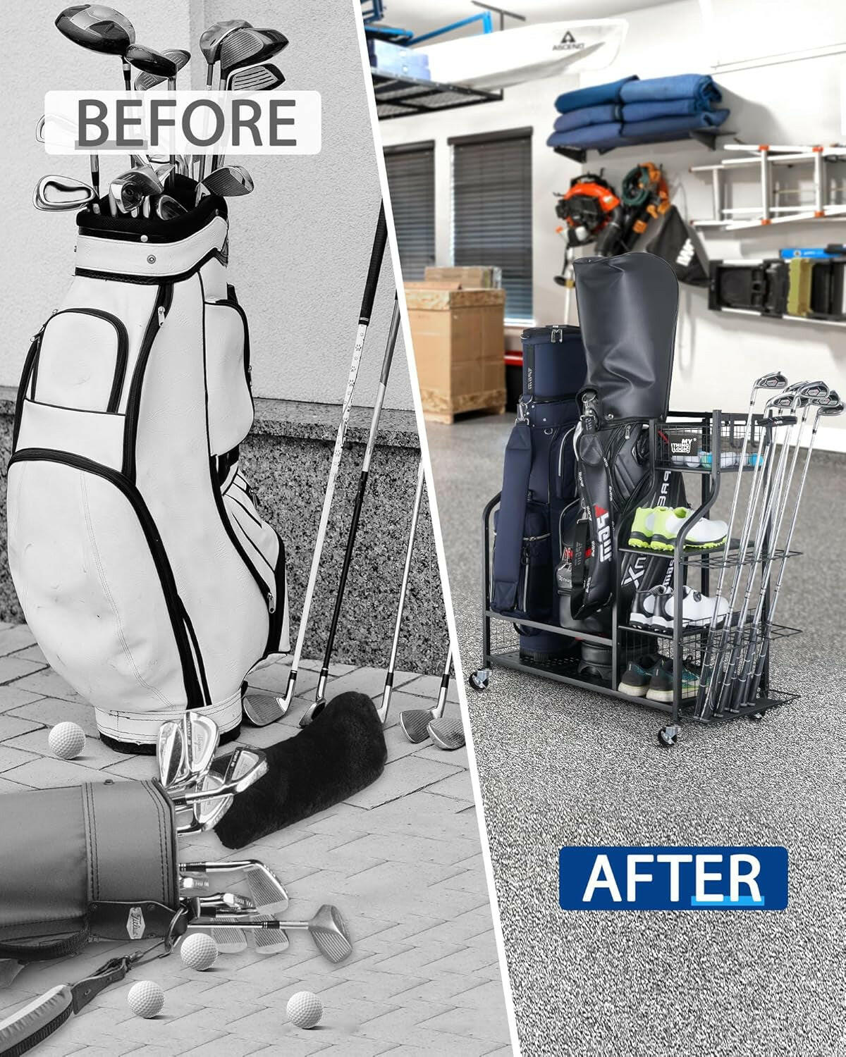 Transform your garage with our ultimate Golf Storage Organizer! Perfect for bags, clubs, and all your golfing gear! 🏌️‍♂️⛳️ #GolfLife #GarageGoals