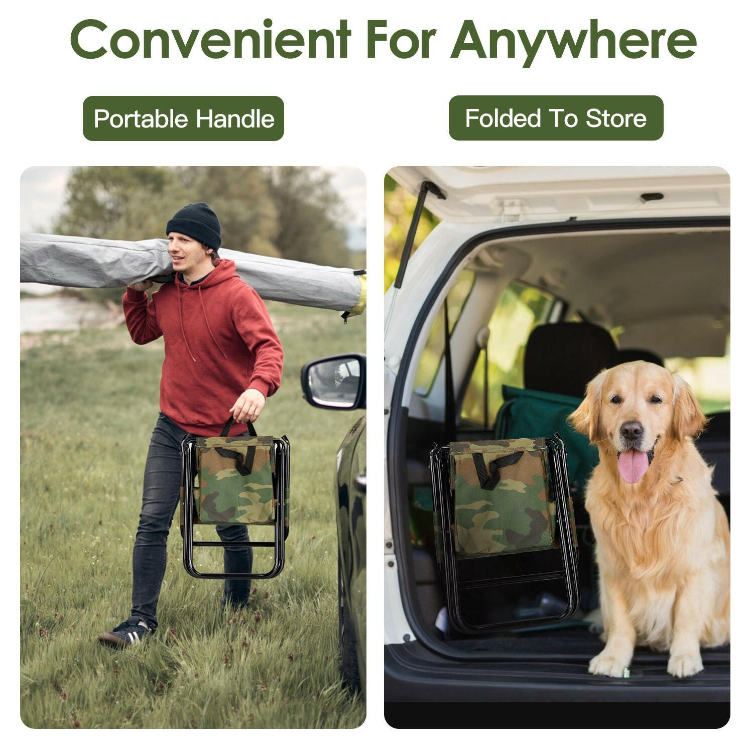 Foldable Fishing Chair with Backrest and Integrated Cooler Bag - Portable Lightweight Stool for Outdoor Activities such as Camping, Hiking, and Hunting
