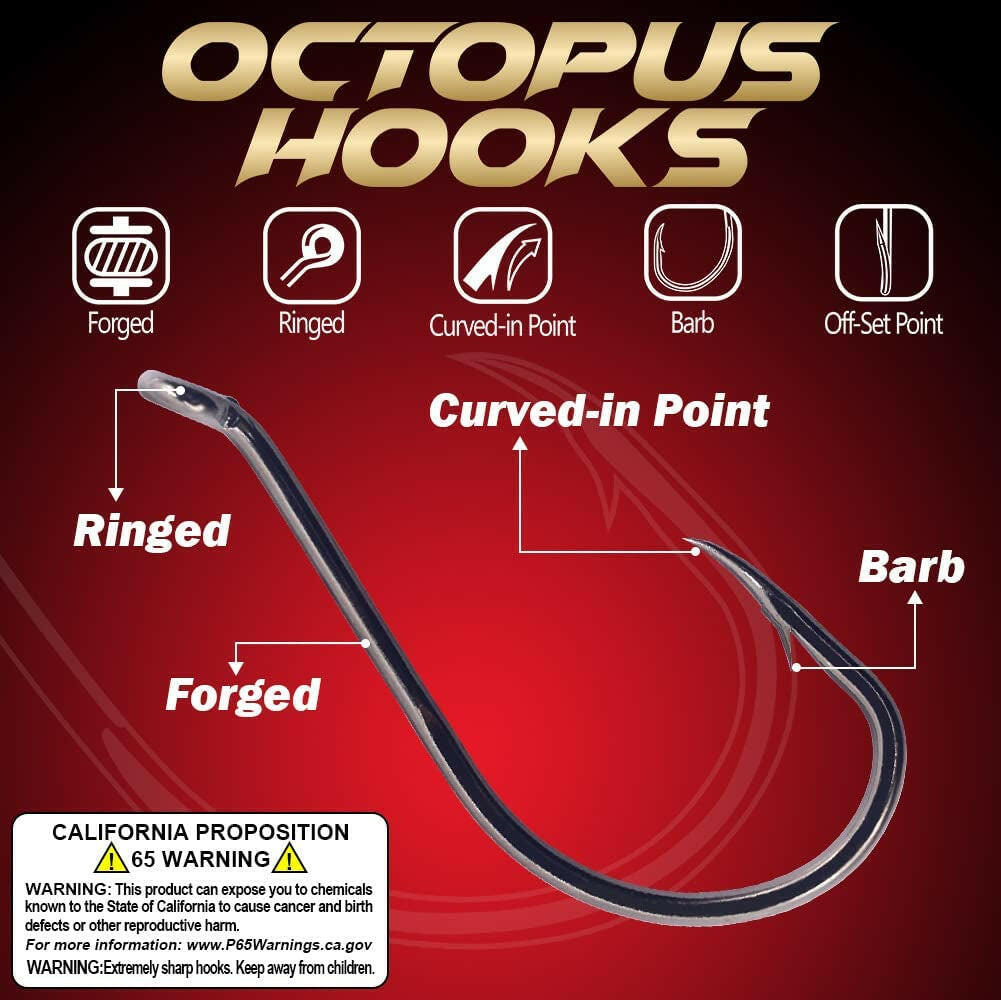 Catch more with our Octopus Circle Hooks! 🎣 Perfect for freshwater fishing, available in red and black. Get your 50 or 100 pack today! 🐟✨.