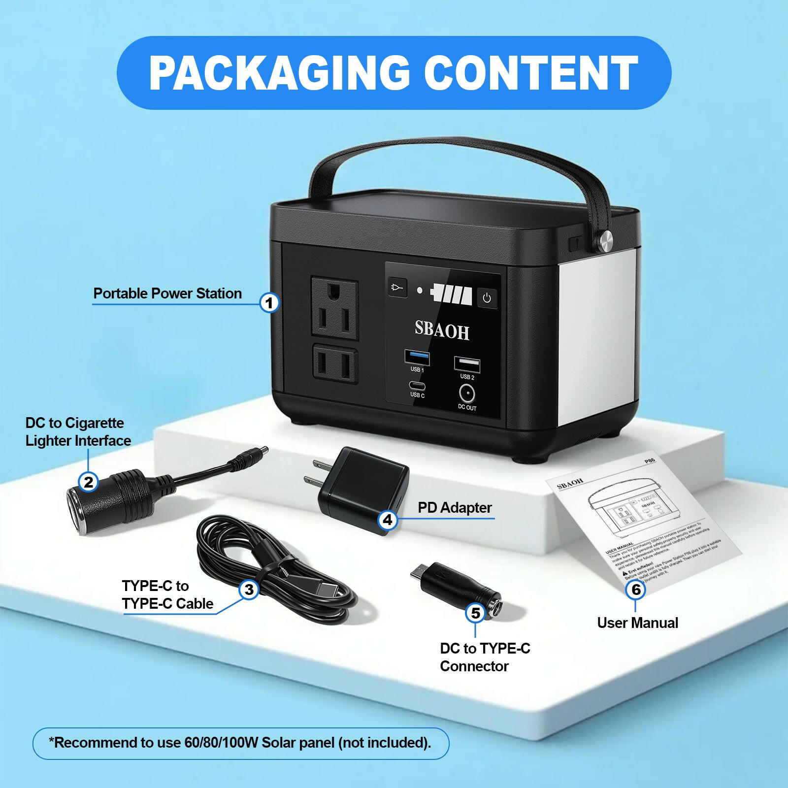 Portable Power Station P86, 88.8Wh LiFePO4 Battery with 120W AC Outputs - Solar Generator for Travel and Camping