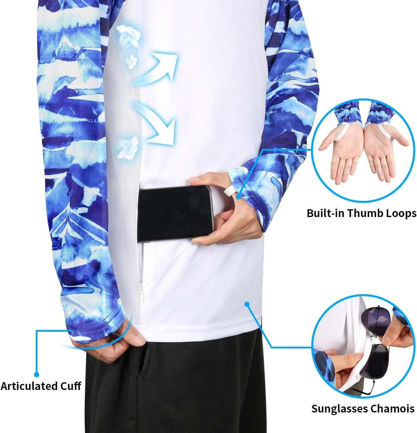 Men's Long Sleeve Fishing Shirt with UV Protection UPF 50+ and Pocket