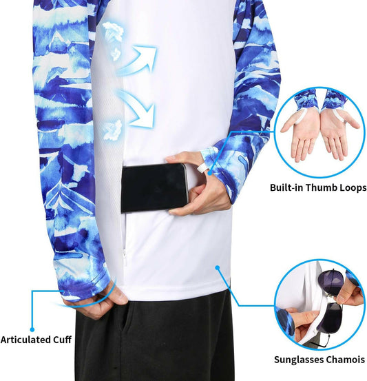Men's Long Sleeve Fishing Shirt with UV Protection UPF 50+ and Pocket