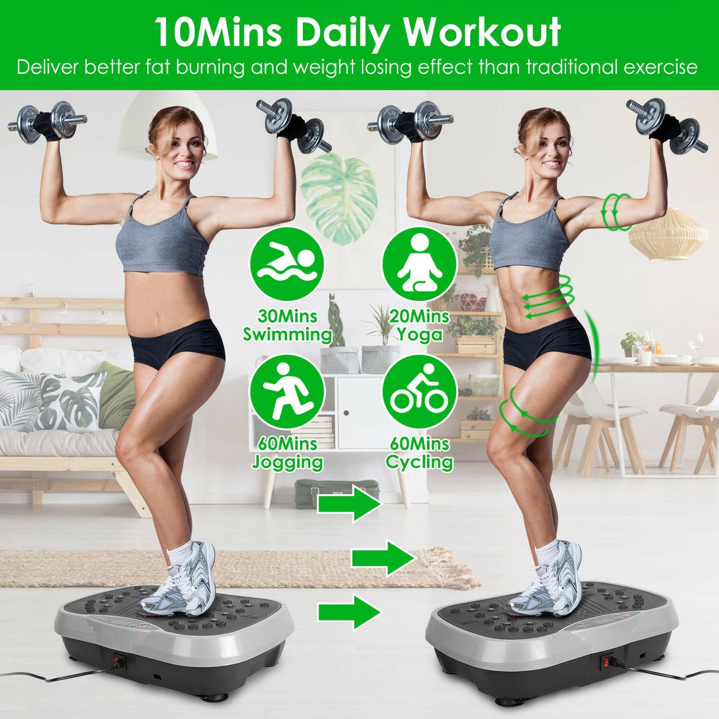 Vibration Exercise Machine with Resistance Bands and Remote Control - Whole Body Vibration Platform for Home Fitness and Weight Loss