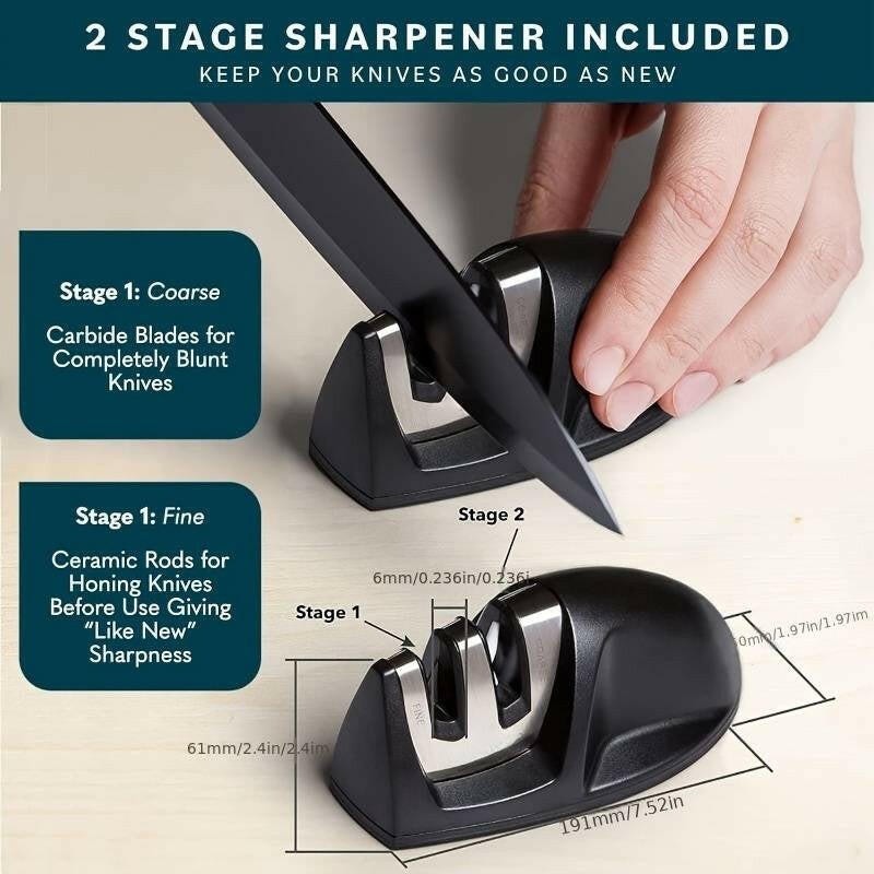 7-Piece High Carbon Stainless Steel Kitchen Knife Set with Ergonomic Handles and Sharpener.