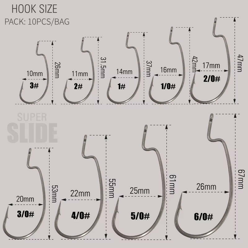 Catch more fish with our PTFE Super Slide Offset Hook! Perfect for Texas Rig and Drop Shot setups. Upgrade your fishing game today! 🎣✨