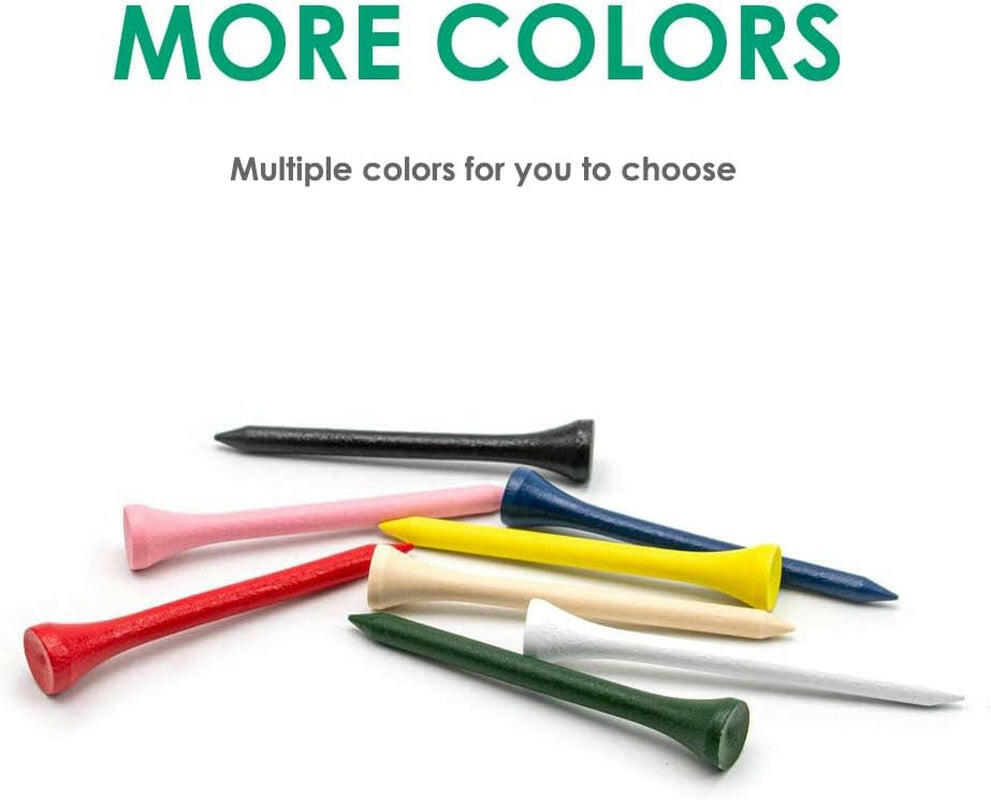 Premium Natural Wood Golf Tees - 100 Pack in Multiple Colors & Sizes (3-1/4", 2-3/4", 2-1/8") - Reduce Side Spin & Friction for Better Performance.