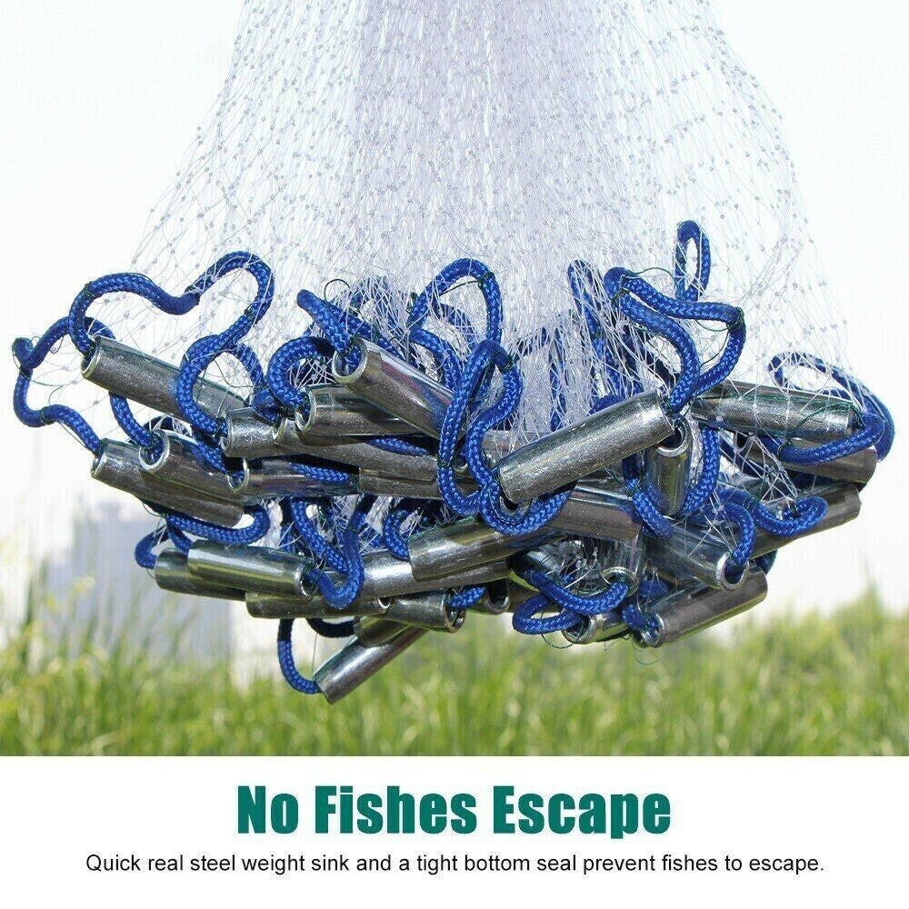 6/8/10/12/16FT Fishing Cast Net Bait Easy Throw Hand Cast Strong Nylon Mesh USA.
