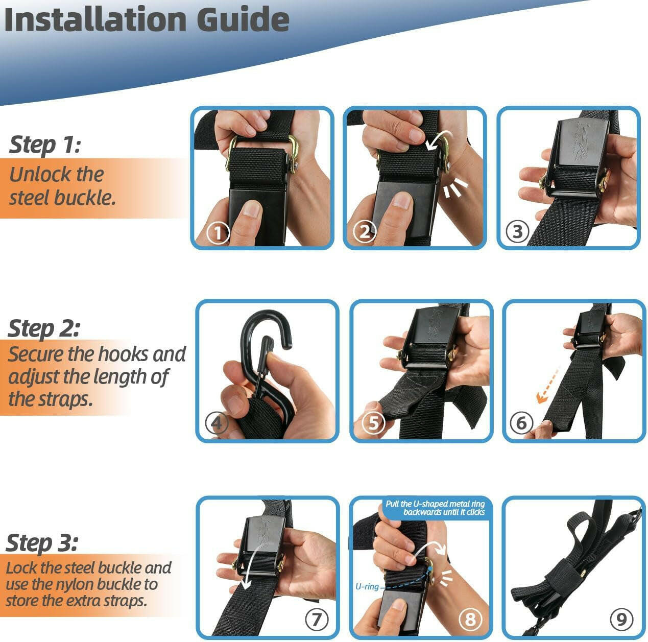 Premium Adjustable Boat Trailer Tie Down Straps for Yamaha Watercraft - 2" x 24" Transom Straps with Hooks for Secure Trailing & Jet Ski Transport - Replaces SBT-TRNSM-TD-08 (1 Pair).