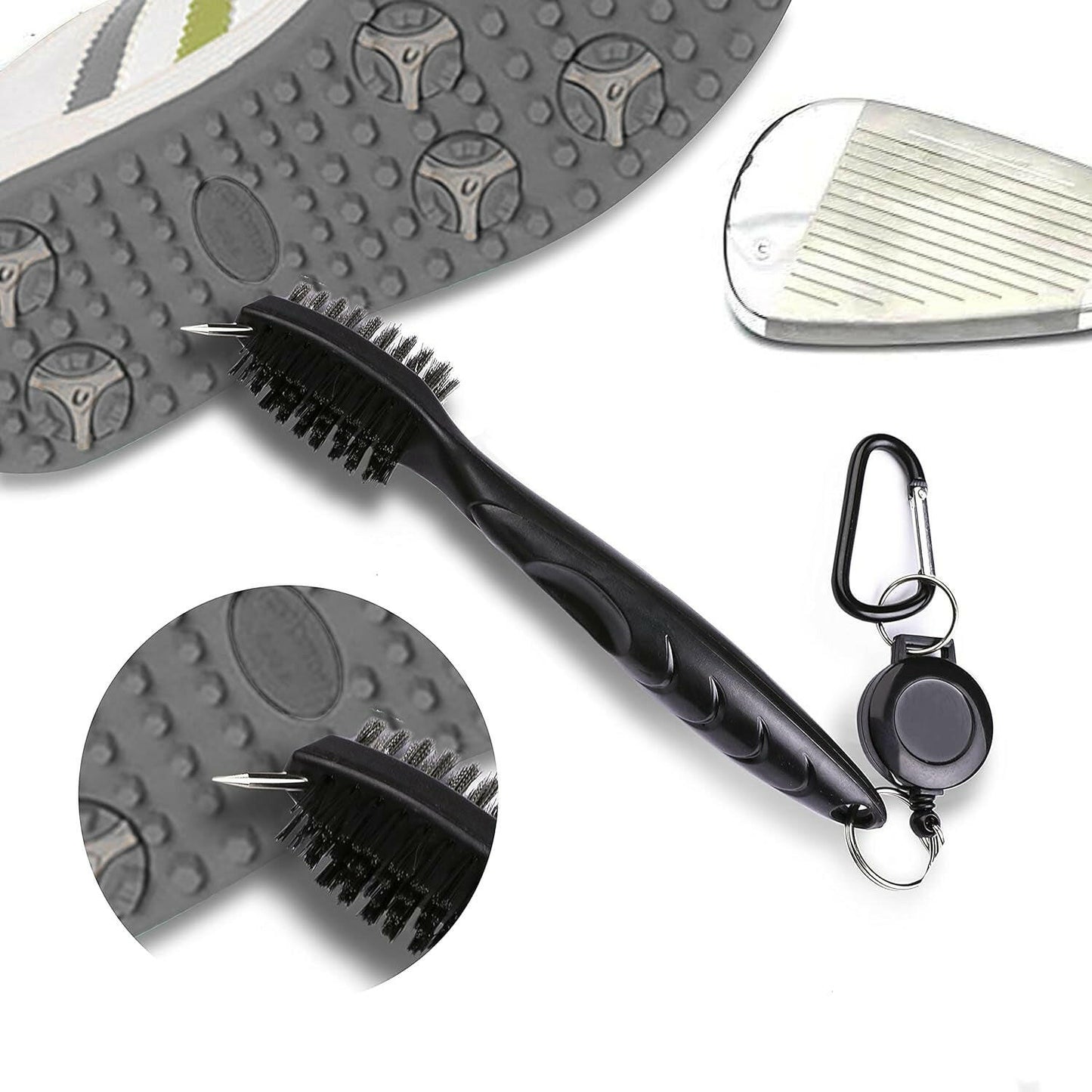 Premium Microfiber Golf Towels - Tri-Fold Waffle Pattern with Club Groove Cleaner Brush Kit - Perfect Gift for Golfers (2 Black Towels + Black Brush)