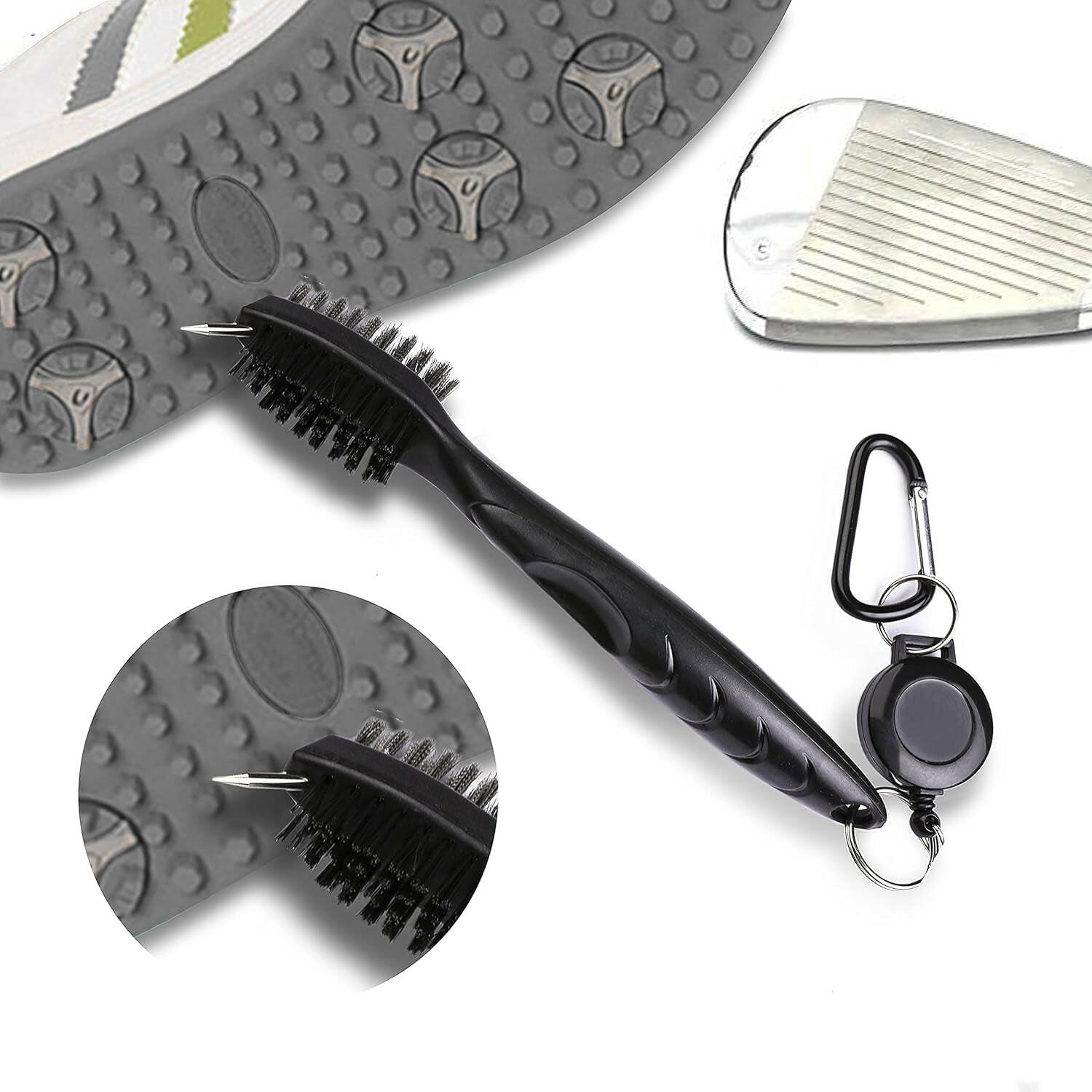 Premium Microfiber Golf Towels - Tri-Fold Waffle Pattern with Club Groove Cleaner Brush Kit - Perfect Gift for Golfers (2 Black Towels + Black Brush)