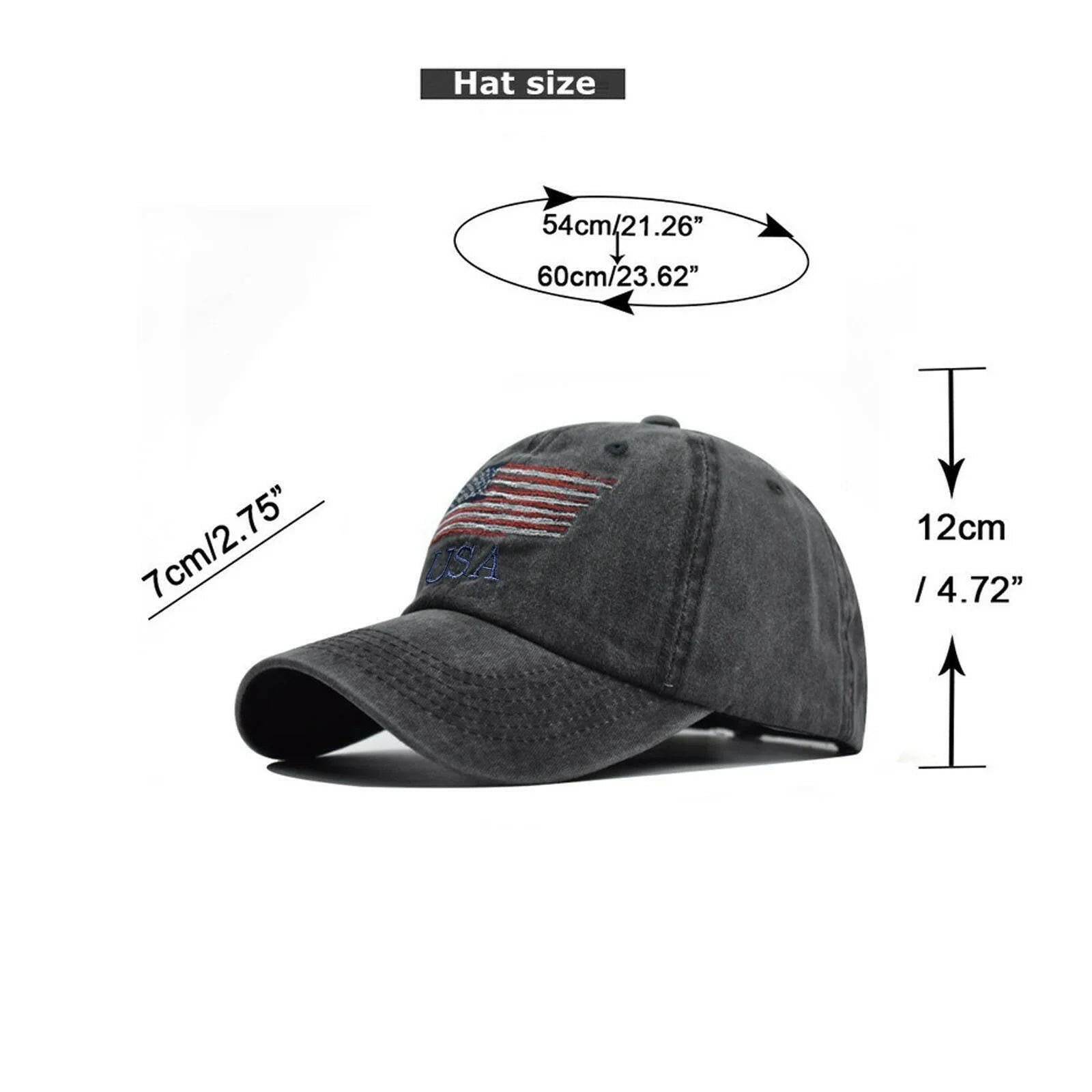 Vintage Cotton Denim Baseball Cap with Embroidered American Flag, Adjustable Distressed Hat for Men and Women
