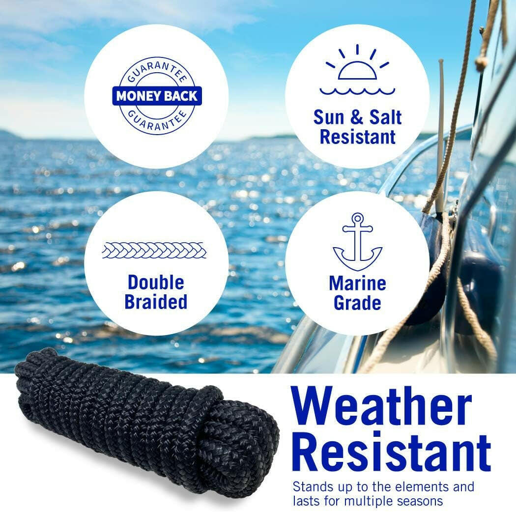 Upgrade Your Docking Game with Our 15Ft Double Braided Nylon Boat Ropes - 4 Pack in Sleek Black! 🛥️⚓️ #MarineGear #BoatLife.