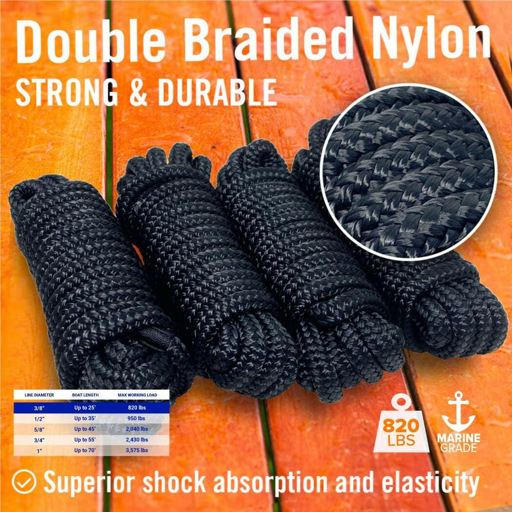 Upgrade Your Docking Game with Our 15Ft Double Braided Nylon Boat Ropes - 4 Pack in Sleek Black! 🛥️⚓️ #MarineGear #BoatLife.