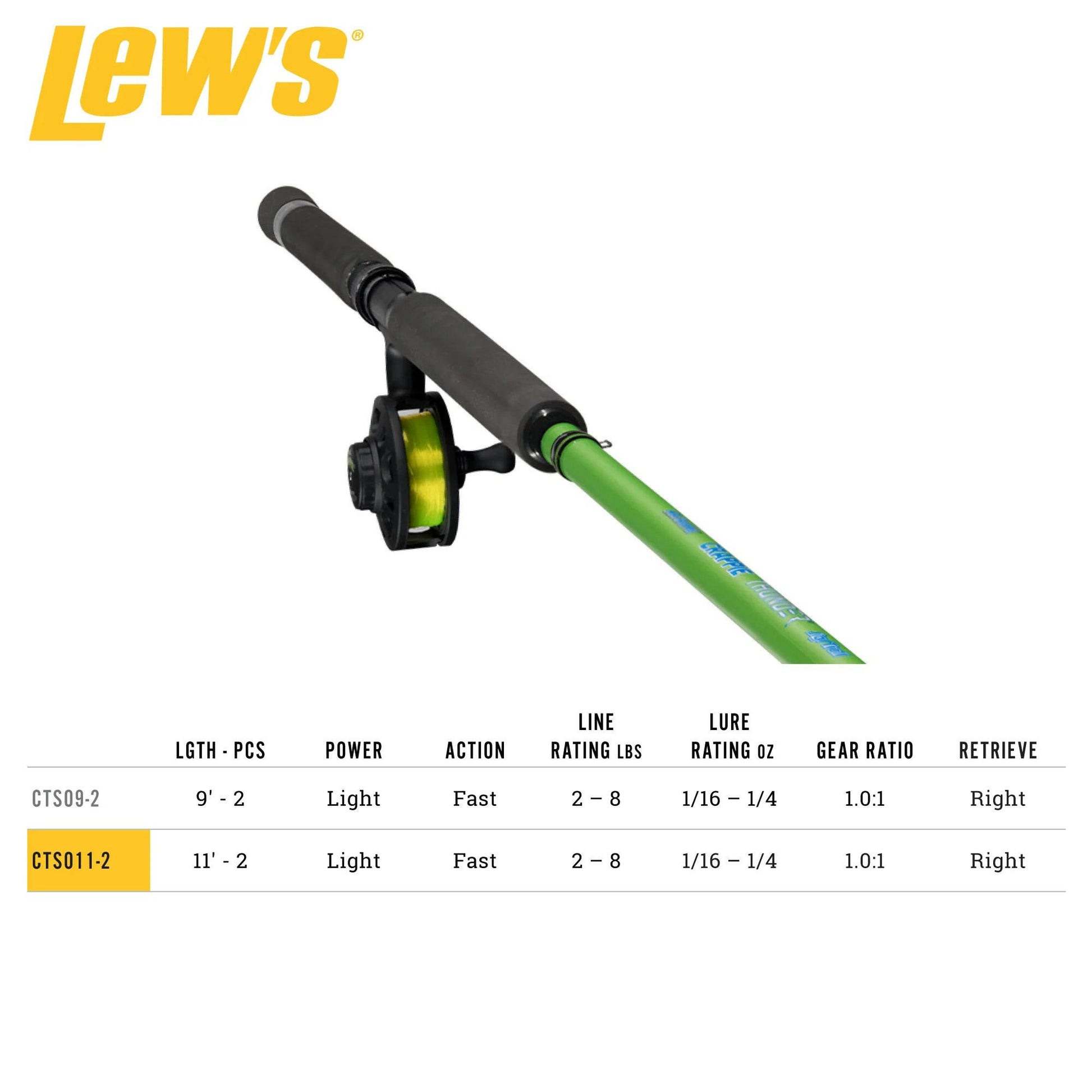 Crappie Thunder Solo Jigging Reel and 11-Foot 2-Piece Fishing Rod Combo in Green