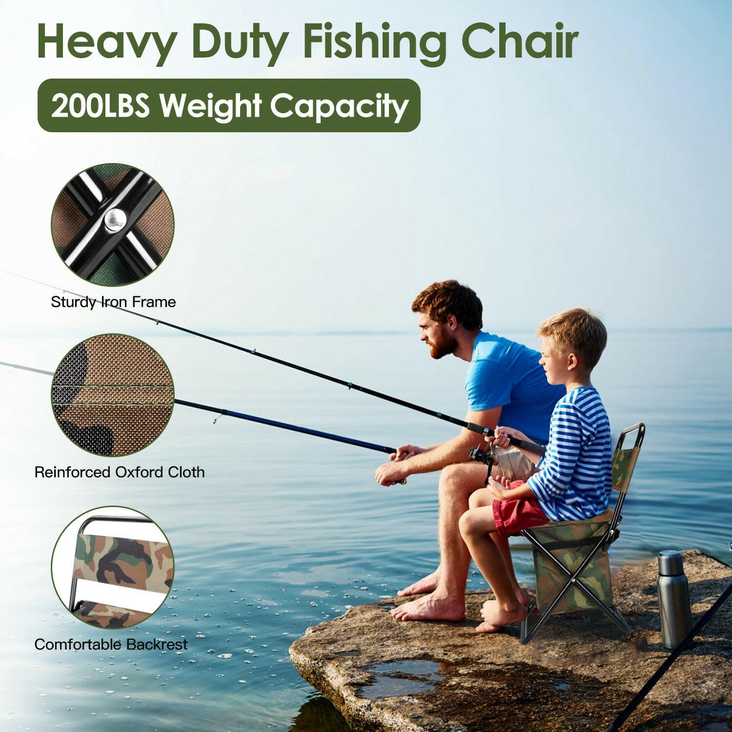 Foldable Fishing Chair with Backrest and Integrated Cooler Bag - Portable Lightweight Stool for Outdoor Activities such as Camping, Hiking, and Hunting