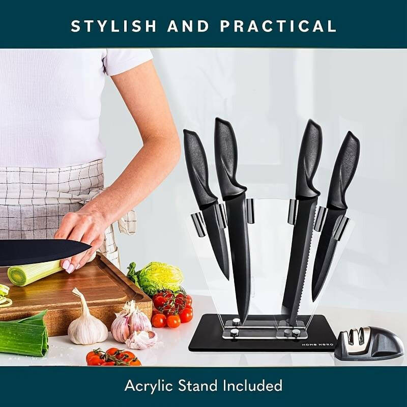 7-Piece High Carbon Stainless Steel Kitchen Knife Set with Ergonomic Handles and Sharpener.