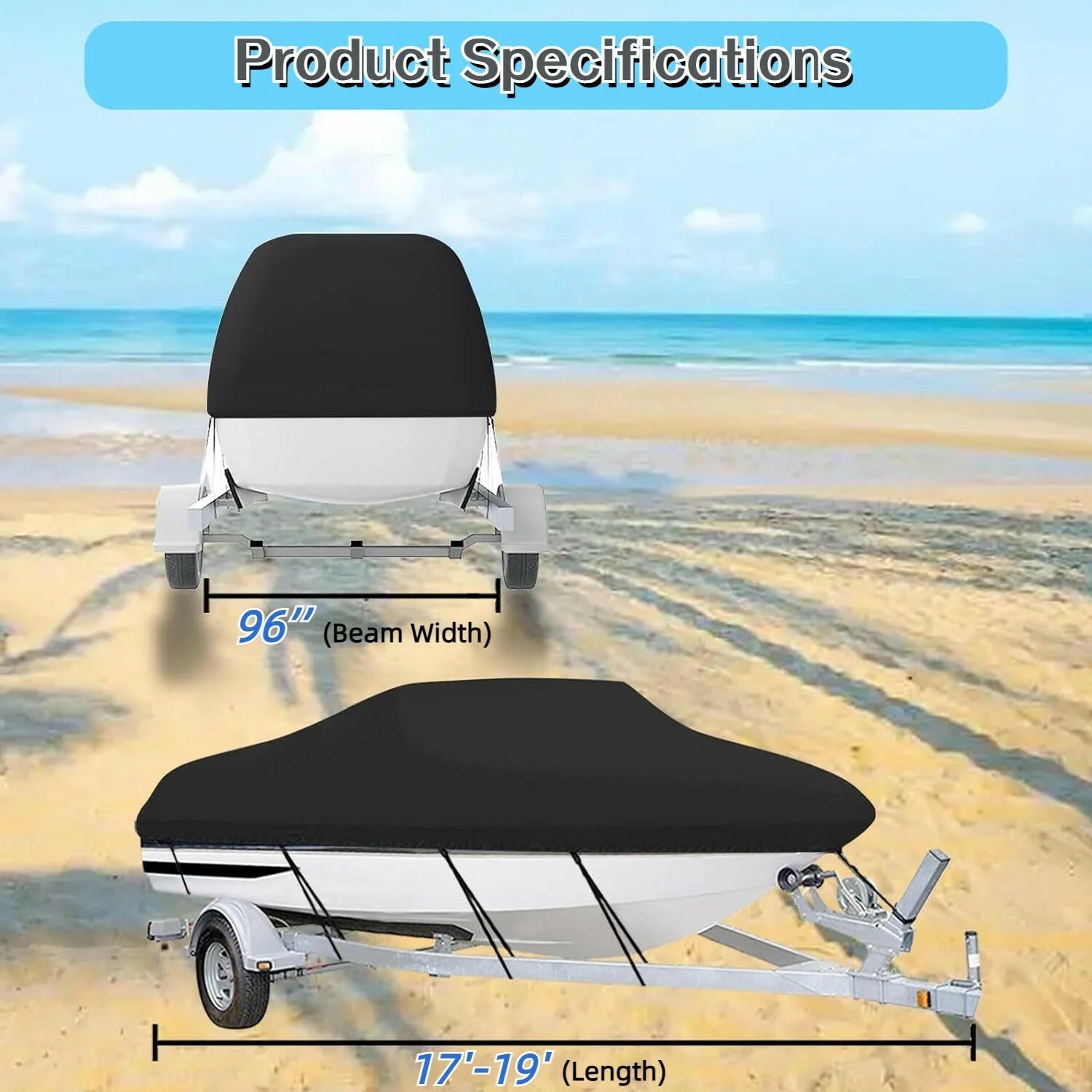 Heavy Duty Waterproof Boat Cover for 17-19FT V-Hull Trailers - 210D Oxford Mooring Cover with 5 Straps (19.7 x 9.8 FT).