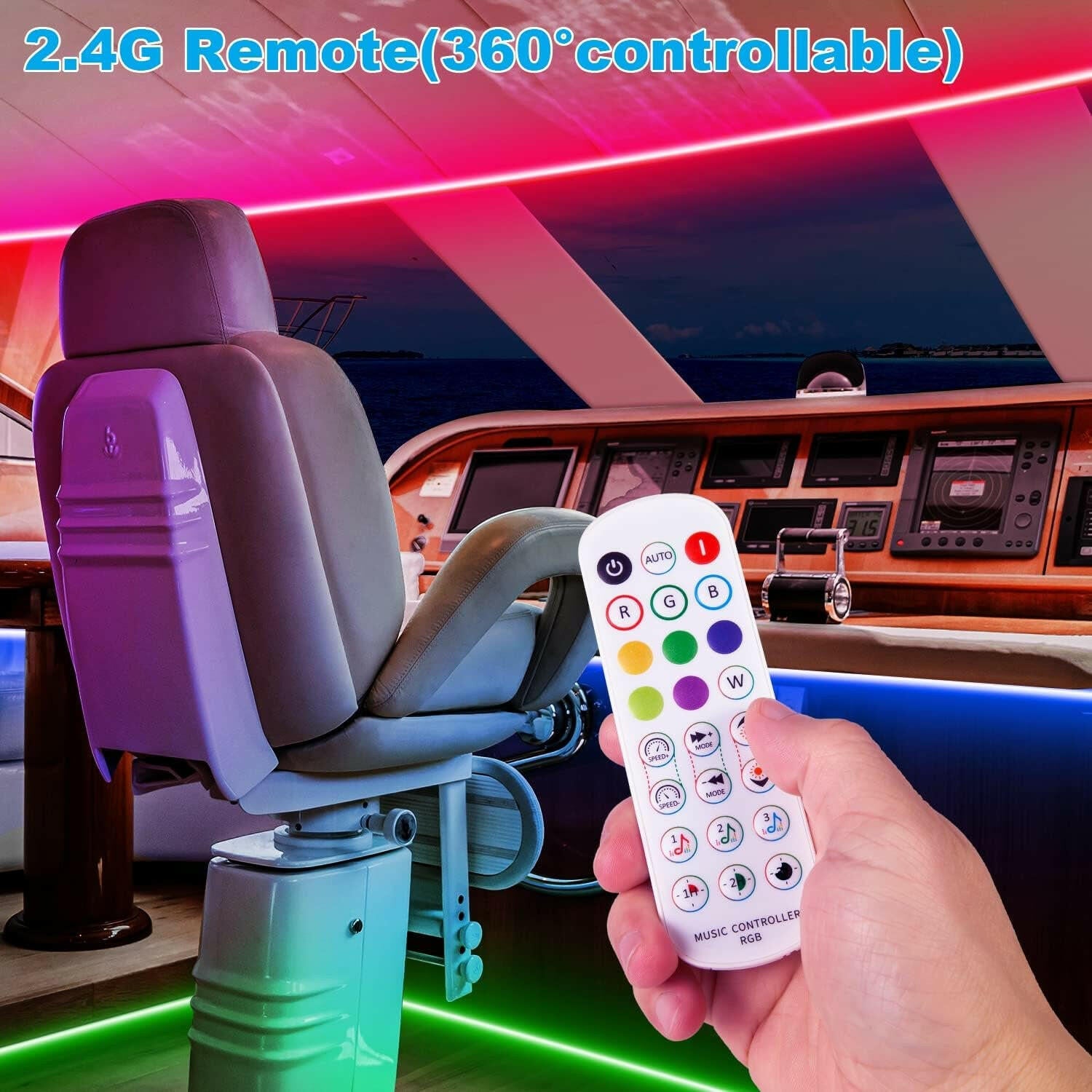 33FT Waterproof RGB LED Boat Light Strip - App Controlled Marine Lighting for Pontoon, Kayak, and Deck - Perfect for Night Fishing and Interior Illumination.