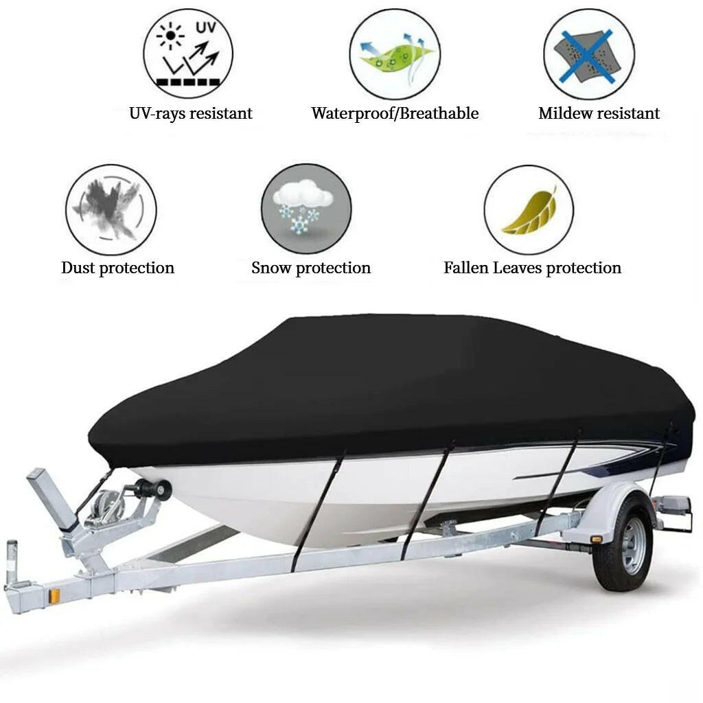 Heavy Duty Waterproof Boat Cover for 17-19FT V-Hull Trailers - 210D Oxford Mooring Cover with 5 Straps (19.7 x 9.8 FT).