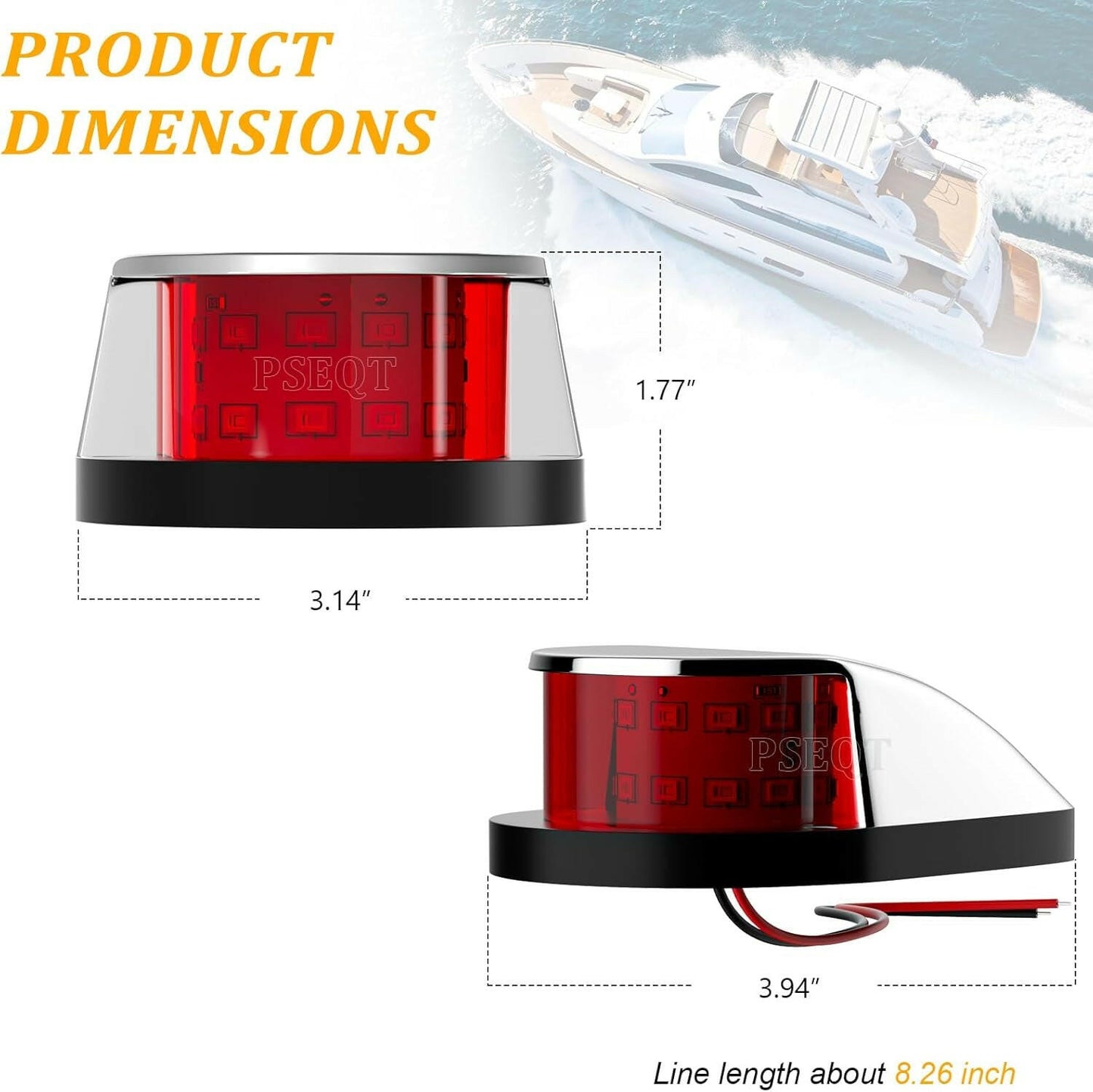 Premium 4'' LED Boat Navigation Lights - Waterproof Red & Green Signal Lights for Pontoon, Kayak, Yacht & Sailboat - 12V with Silver Cover (1 Red & 1 Green).