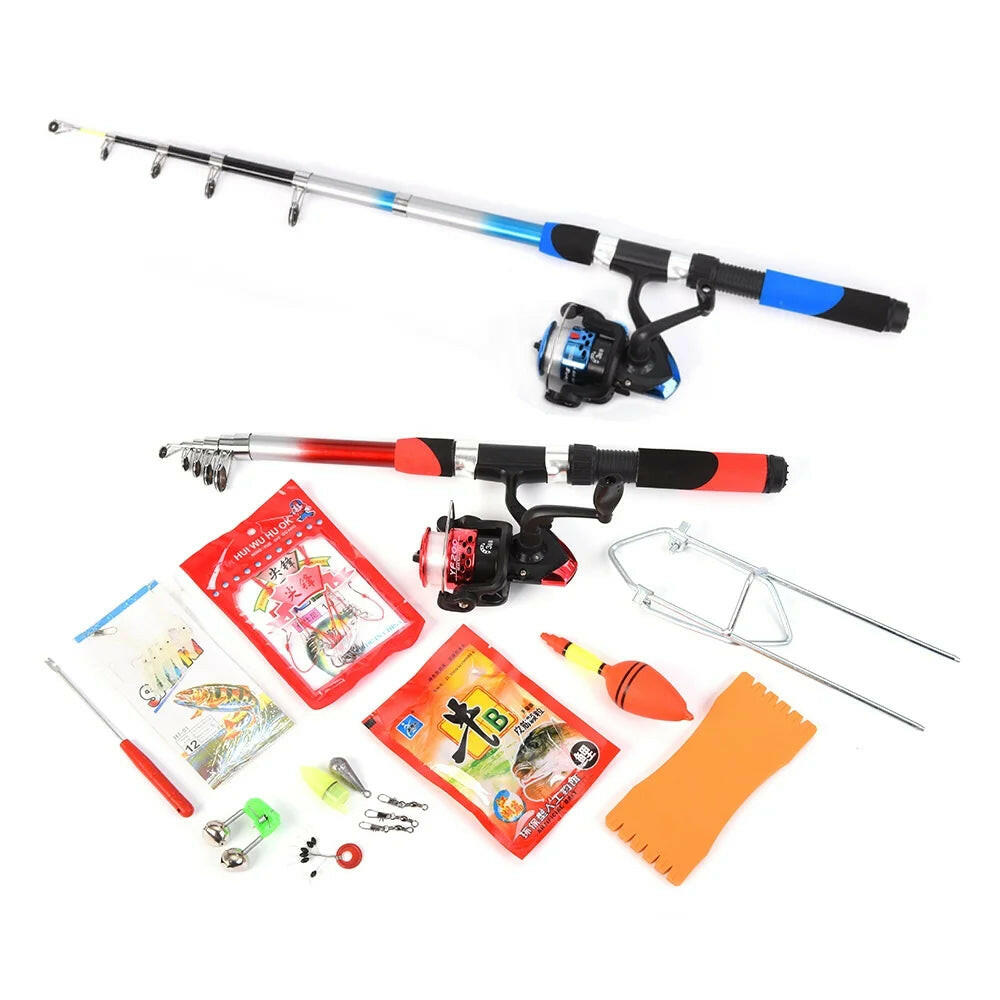 Fishing Rod Reel Combo Full Kit with 2PCS 2.1M Telescopic Fishing Rods 2PCS Spinning Reels Fishing Lures Hooks Accessories Fishing Bag.