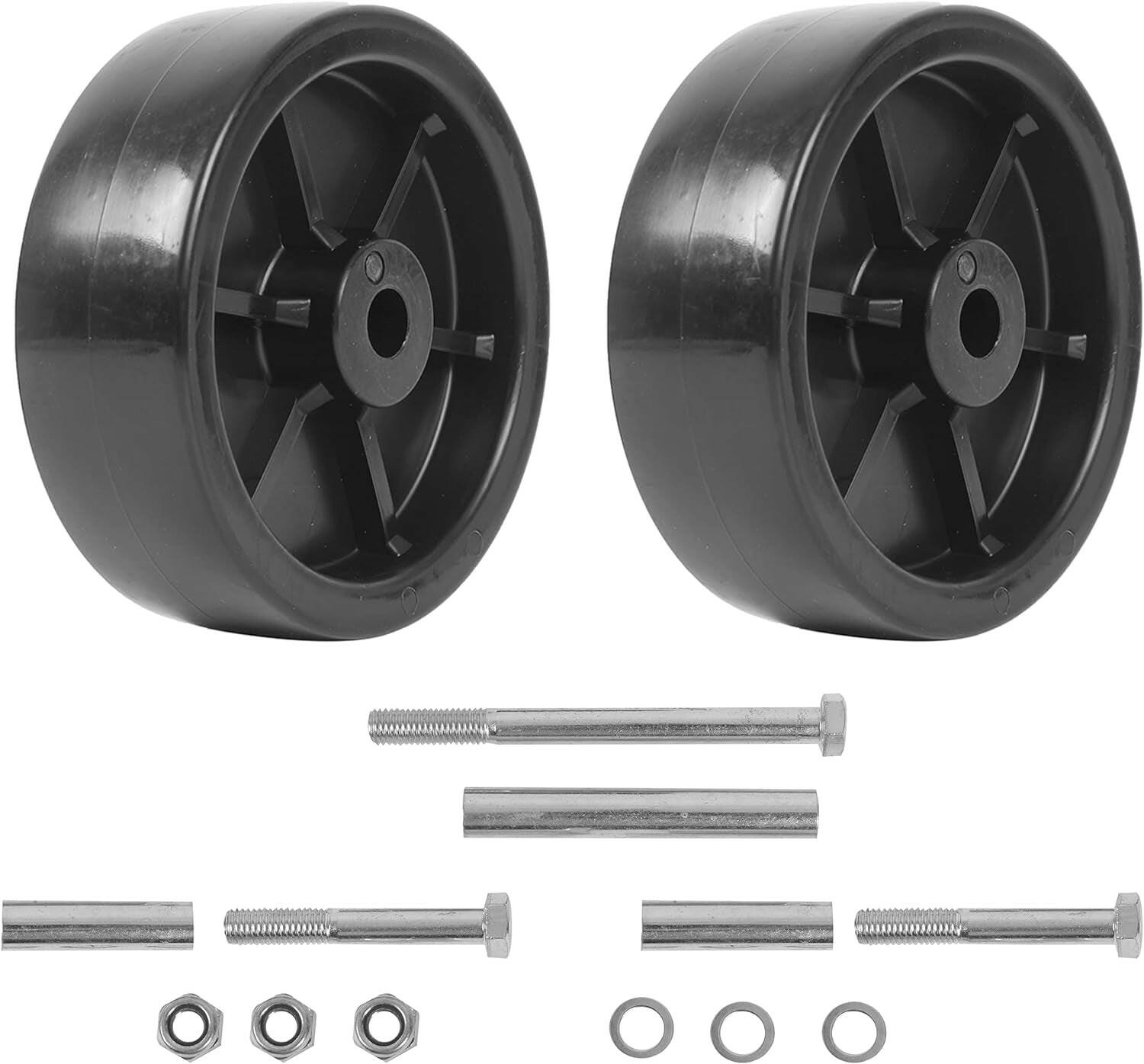 (2-Pack)  6-Inch Boat Trailer Jack Wheels - Universal Fit Black Plastic Caster Wheels - Includes All Mounting Hardware - Suitable for Boat Trailer Jacks with 1 or 2 Wheels.