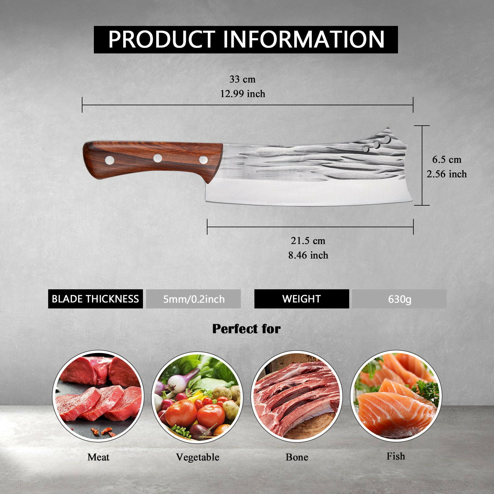 Kegani Heavy Duty Meat Cleaver - 1.4 lbs High Carbon Steel Butcher Knife for Meat and Bone Cutting.