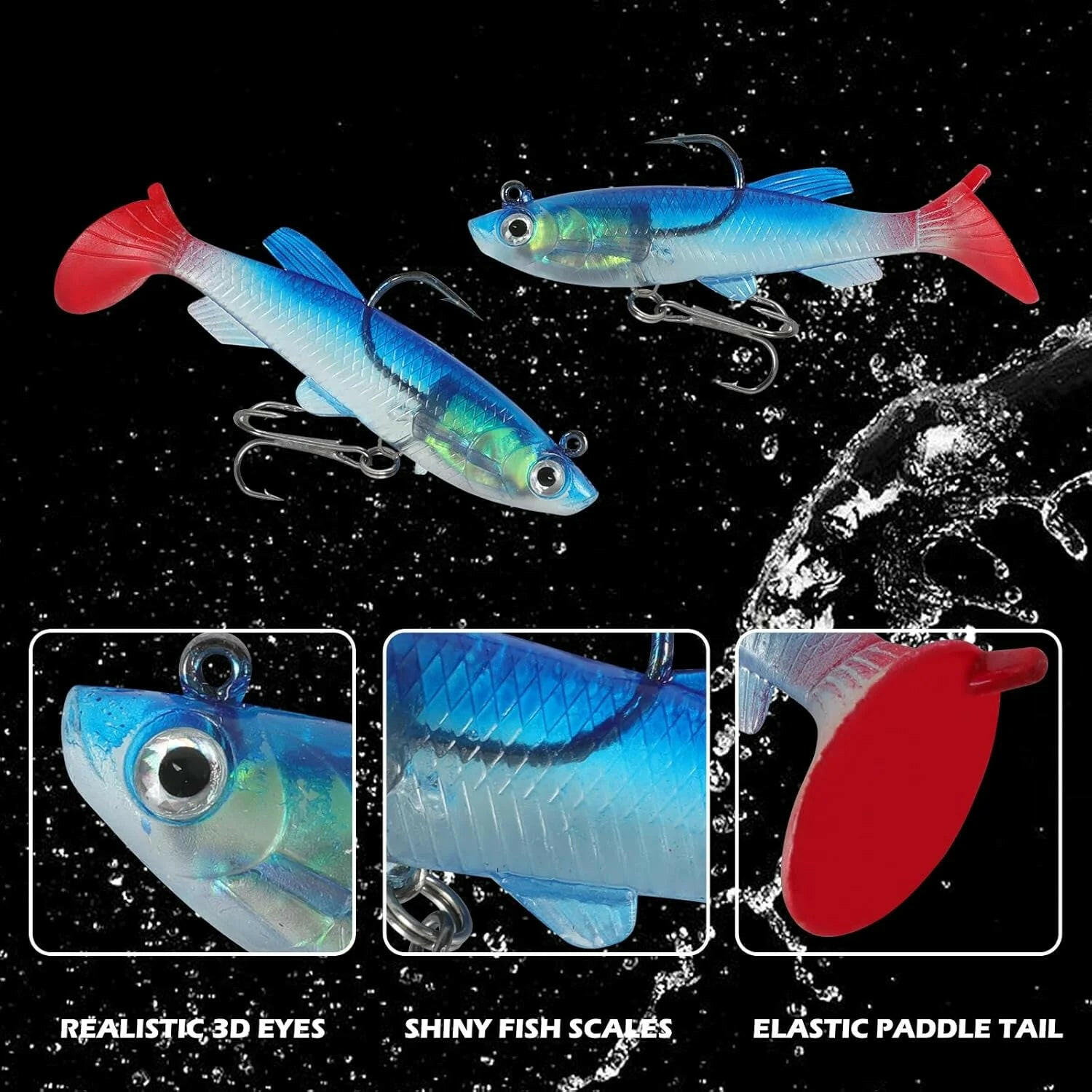 Soft Fishing Lures 6Pcs Pre-Rigged Jig Head Paddle Tail Soft Plastic Swimbaits for Bass Trout Walleye Crappie Fishing Gear and Equipment for Saltwater Freshwater.
