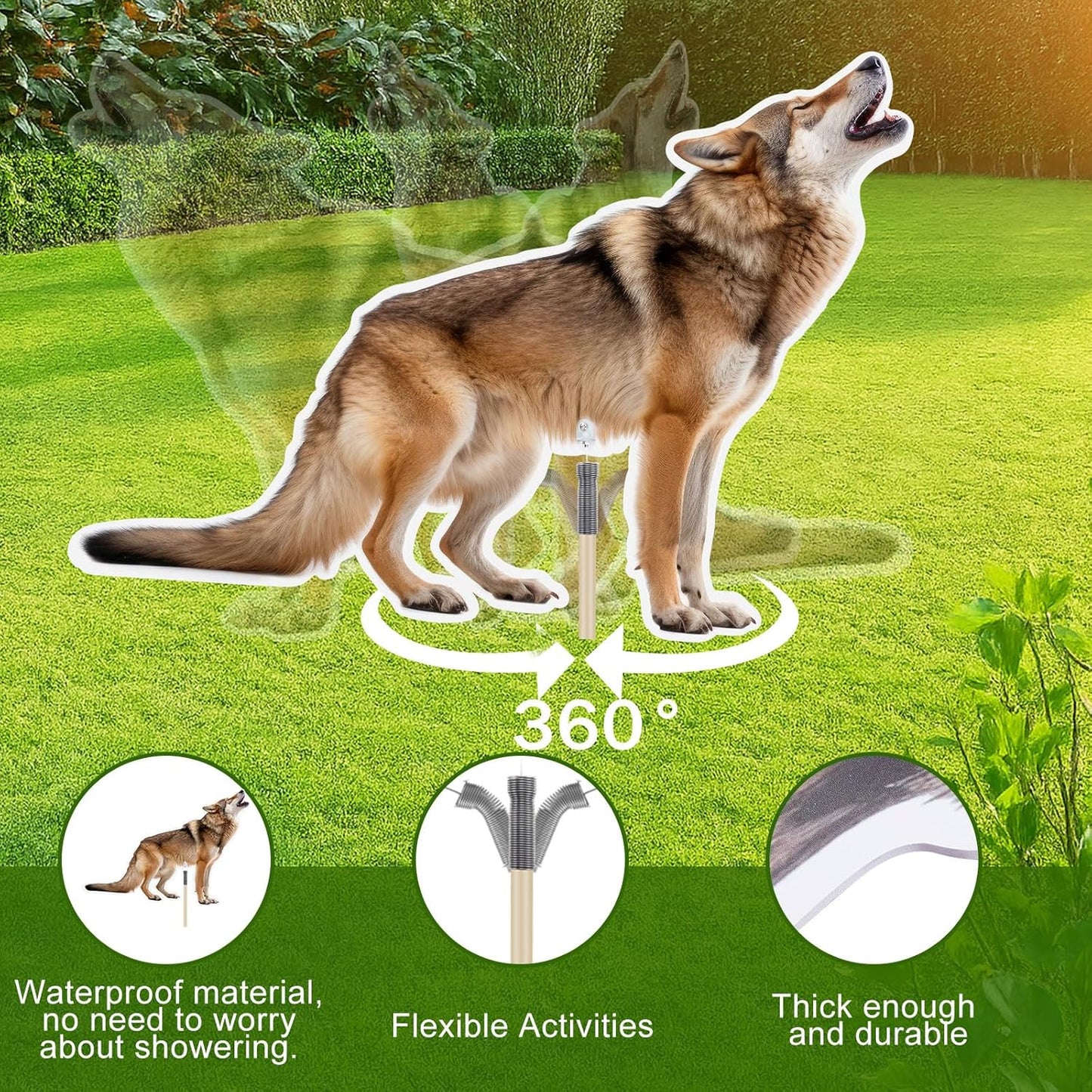 Solar-Powered Lone Coyote Decoy for Goose and Deer Deterrence - 30 x 22 Inch Predator Repellent for Garden Pests