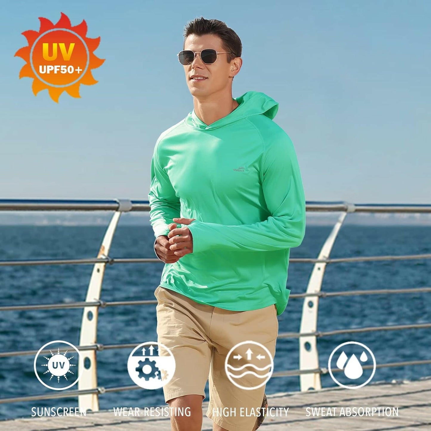Stay Stylish and Sun-Safe with Our Men's UPF 50+ Long Sleeve Hoodie - Perfect for Outdoor Adventures!